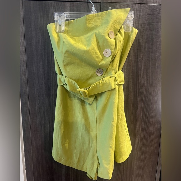 Chicways -Resort Lime One-Shoulder Belted Romper - Picture 3 of 4